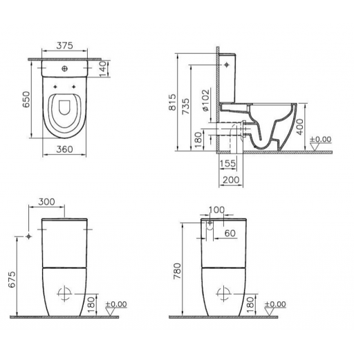 Унитаз напольный безободковый с бачком Vitra SENTO 9830B003-7203 с сиденьем Soft Close